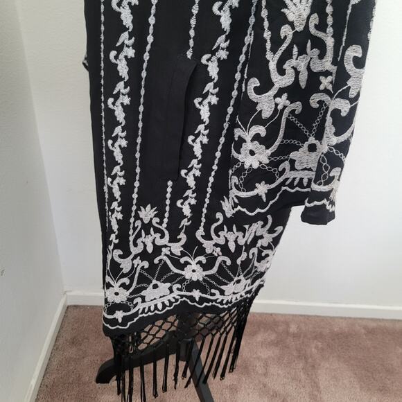 Topshop Kimono Open‎ Front Cardigan Embroidered Fringe Long Sleeve Witchy Sz 8 - Picture 12 of 15